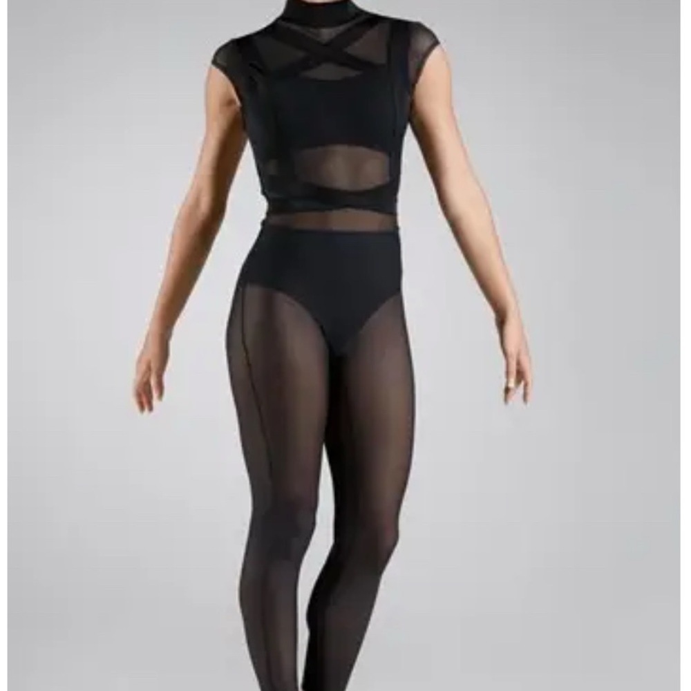 Weissman Black Mesh Dance Costume with High Neckline